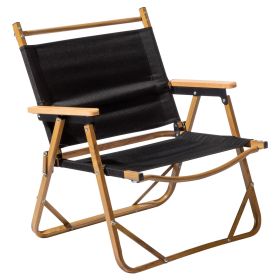 53*55*61cm Medium Size Aluminum Frame 600D Black Oxford Cloth Bearing 100kg Imitation Wood Grain Spray Paint Camping Chair Black