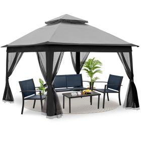 Outdoor 11x 11Ft Pop Up Gazebo Canopy With Removable Zipper Netting,2-Tier Soft Top Event Tent,Suitable For Patio Backyard Garden Camping Area,Grey