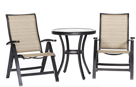 [Dropshipping] 3 Piece Bistro Set, Handmade Contemporary Round Table Folding Chairs Outdoor Patio Furniture