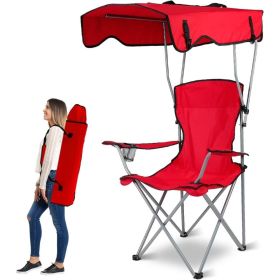 Camp Chairs, Foldable Beach Canopy Chair, Heavy Duty Sun Protection Camping Lawn Canopy Chair with Cup Holder for Outdoor Beach Camp Park Patio-Red