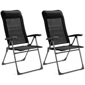 2 Pieces Portable Patio Folding Dining Chairs with Headrests Adjust