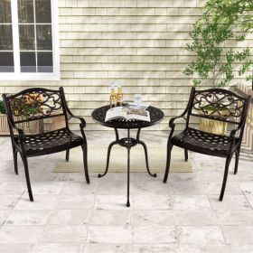 Cast Aluminum Patio Chairs Set of 2 Dining Chairs with Armrests Diamond Pattern