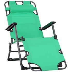 Tanning Chair, 2-in-1 Beach Lounge Chair & Camping Chair w/ Pillow & Pocket, Adjustable Chaise for Sunbathing Outside, Patio, Poolside, Green