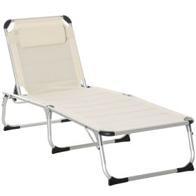 Foldable Outdoor Chaise Lounge Chair, 5-Level Reclining Camping Tanning Chair with Aluminum Frame, Padding, and Headrest for Beach, Yard, Patio, Pool