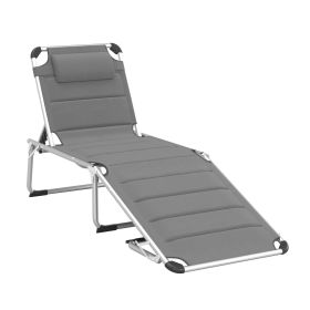 Outsunny Foldable Outdoor Chaise Lounge Chair, 5-Level Reclining Camping Tanning Chair with Aluminum Frame, Padding, and Headrest for Beach, Yard