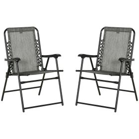 Outsunny Set of 2 Patio Folding Chairs, Outdoor Bungee Sling Chairs w/ Armrests, Portable Lawn Chairs for Camping, Garden, Pool, Beach, Backyard, Gray