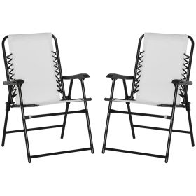 Outsunny Set of 2 Patio Folding Chairs, Outdoor Bungee Sling Chairs w/ Armrests, Portable Lawn Chairs for Camping, Garden, Pool, Beach, Backyard