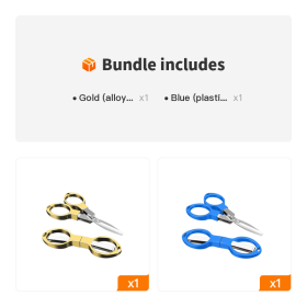 Folding Small Scissors; For Fishing Line; Fishing Figure 8 Shaped Scissors (Color: Gold (alloy Handle)+Blue (plastic Handle))