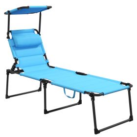 Outsunny Outdoor Lounge Chair, Adjustable Backrest Folding Chaise Lounge, Cushioned Tanning Chair w/Sunshade Roof & Pillow Headrest for Beach, Camping (Color: as Pic)