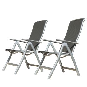 Patio Folding Chairs Set of 2, Aluminium Frame Outdoor Reclining Patio Chairs for Garden Camping Poolside Beach Deck (Color: as Pic)