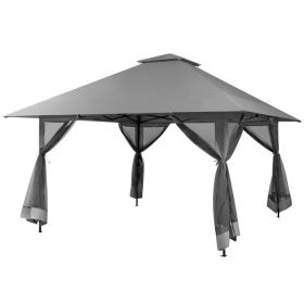 13 x 13 Feet Pop-up Instant Gazebo Canopy Tent with Mesh Sidewall (Color: Gray)