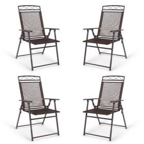 Set of 4 Patio Folding Sling Chairs Steel Camping Deck (Color: Coffee)