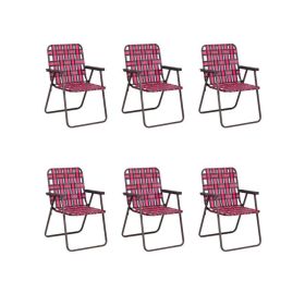 6 Pieces Folding Beach Chair Camping Lawn Webbing Chair (Color: Red)