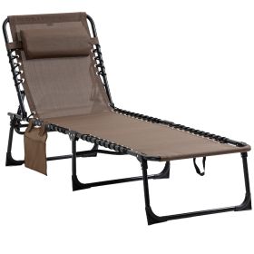 Outsunny Reclining Chaise Lounge Chair, Portable Sun Lounger, Folding Camping Cot, with Adjustable Backrest and Removable Pillow, for Patio, Garden (Color: as Pic)