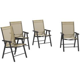 Outsunny Set of 4 Patio Folding Chairs, Stackable Outdoor Sling Patio Dining Chairs with Armrests for Lawn, Camping, Dining, Beach, Metal Frame (Color: as Pic)