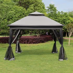 Outdoor 11x 11Ft Pop Up Gazebo Canopy With Removable Zipper Netting,2-Tier Soft Top Event Tent,Suitable For Patio Backyard Garden Camping Area (Color: Grey)